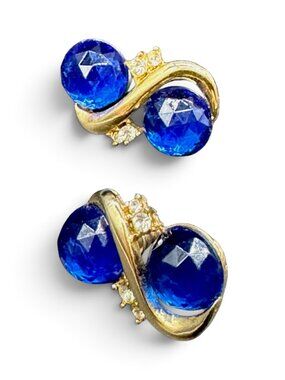 Vintage Pierced Earrings Blue Stones Gold Tone Sarah Coventry